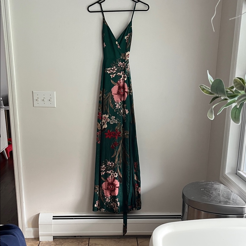 Lulus still the one Floral emerald Green Maxi Sz Xs Dress Bin Z - Picture 4 of 9